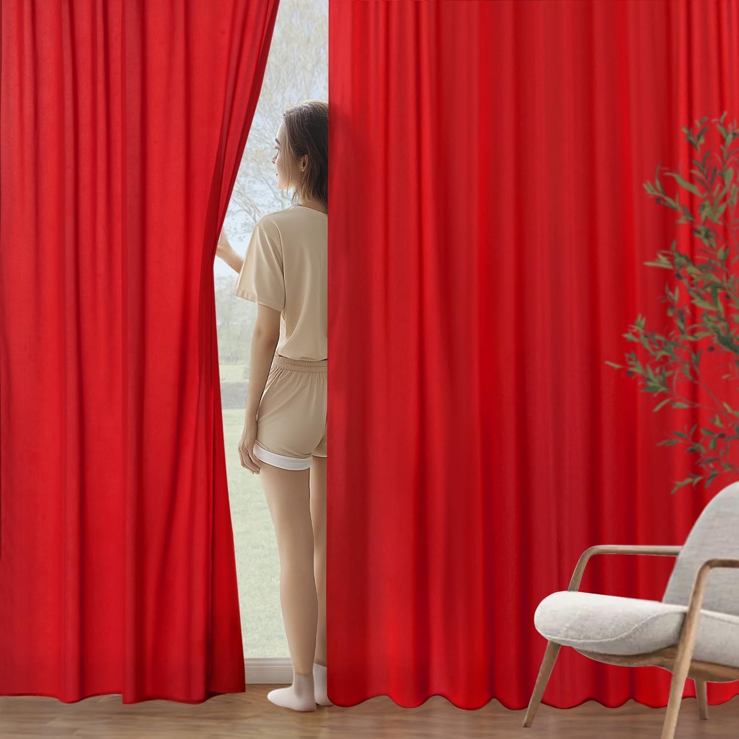 MIULEE Red Privacy Sheer Curtains That Let Light in 84 Inches Long Non-See-Through Semi Sheer Curtain Light Filtering Window Curtains Christmas Drapes for Living Room Bedroom 2 Panels Set 42 X 84