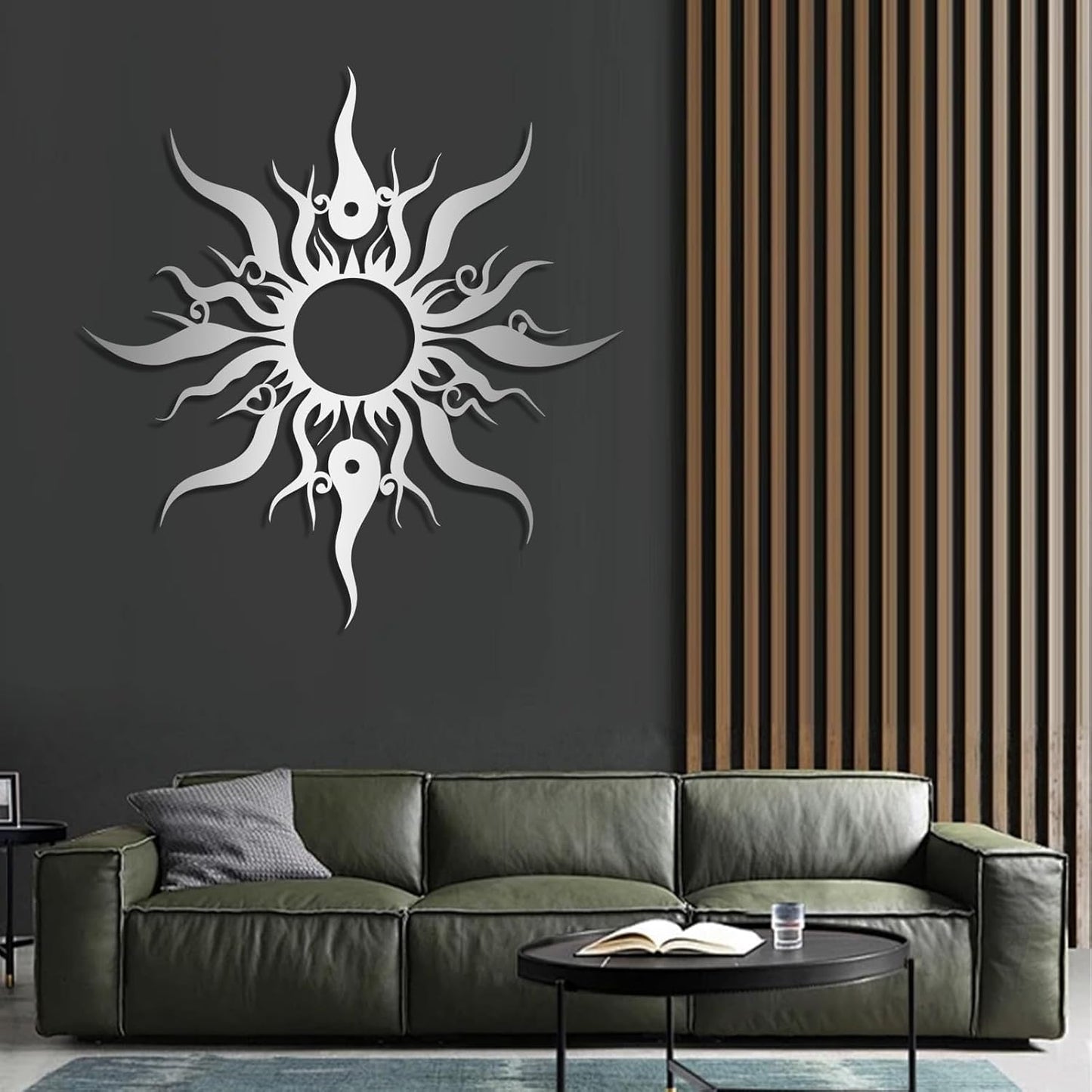 Hotuijxca Metal Wacky Sun Wall Art, Wacky Sun Metal Decor for Livingroom, Bedroom (Black, 35"x34"/90x87cm, metal wall art)