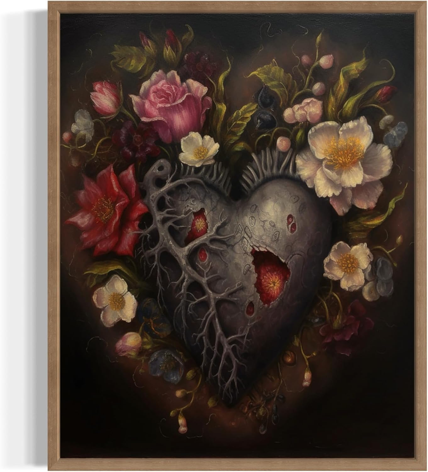 Gothic Heart Poster Art Print, Halloween Scary Vintage Wall Art Academia Spooky Painting Decoration for Horror Prints, Posters Bedroom Decor 89 (Gothic Heart, 11 x 14 inches, Wood Frame)