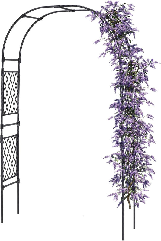 Lalahoni Garden Arch Arbor Trellis, 8ft Tall Outdoor Archway for Climbing Plants, Durable Garden Arch for Lawn, Party, Ceremony Wedding Decoration, Black