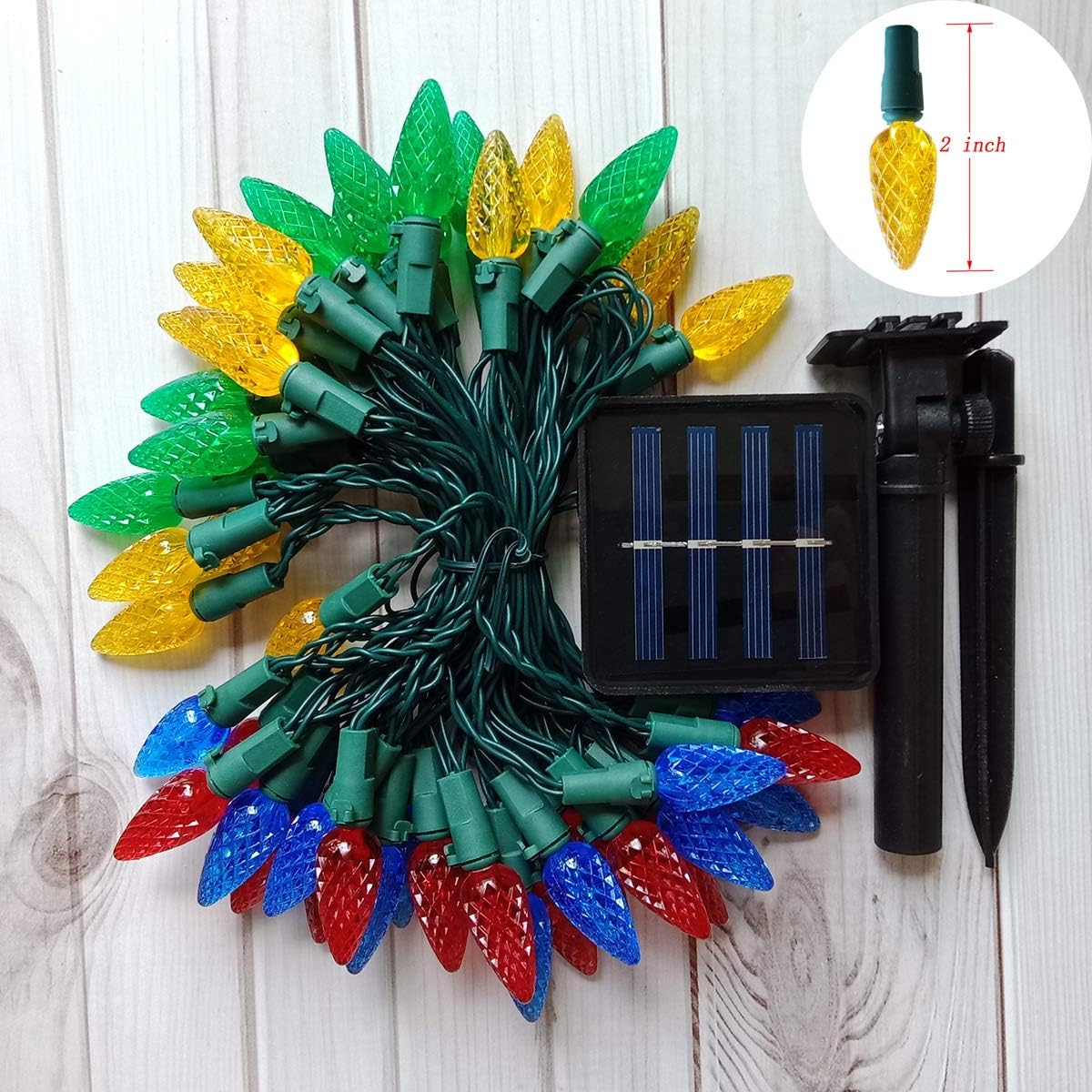 2 Pack Solar Christmas Lights Outdoor C6 Strawberry String Lights, LED Christmas Fairy Lights 50 LEDs Solar Operated Rechargeable Garden Lights for Christmas Tree, Arbor Decor (Multicolor, 8 Modes)
