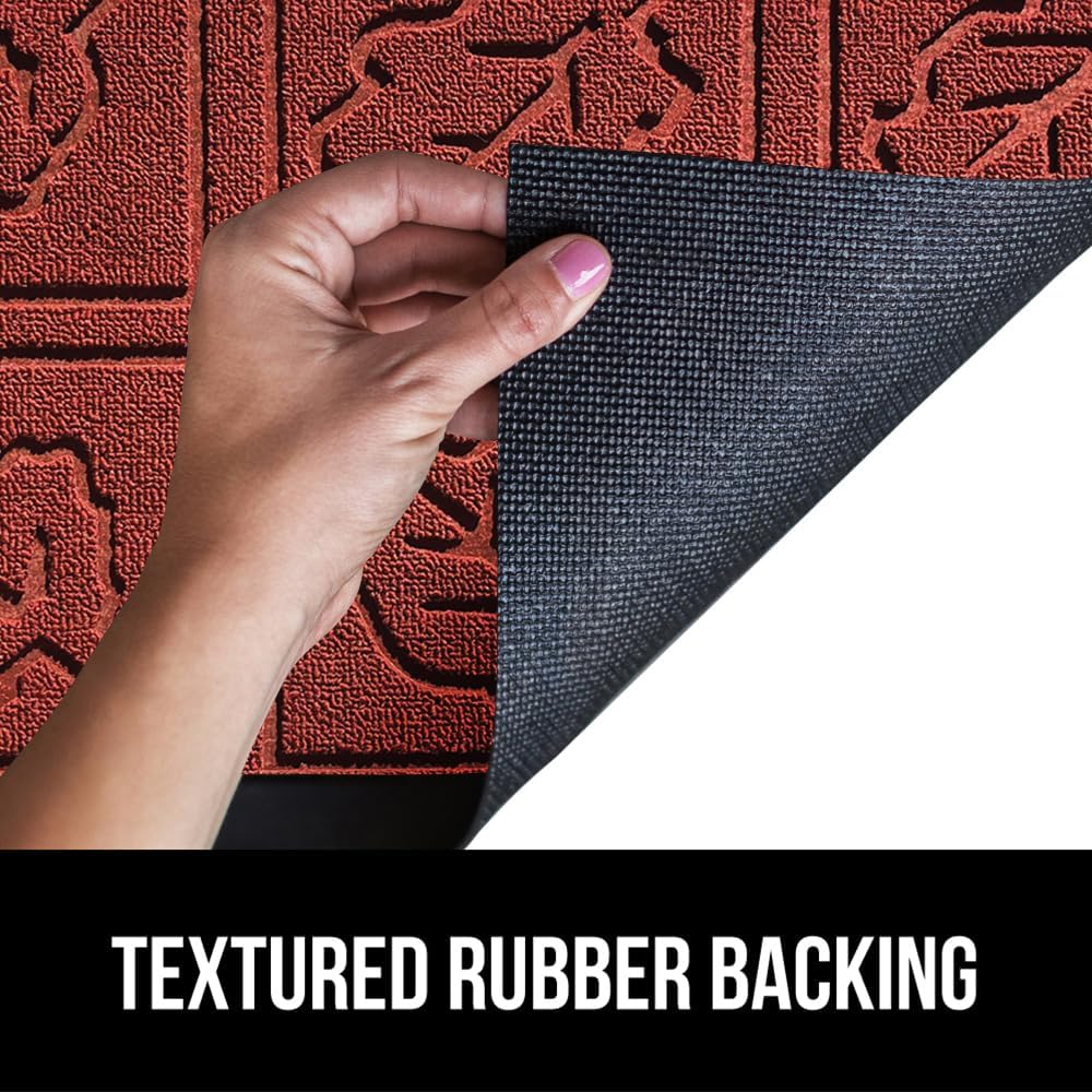 GORILLA GRIP 100% Waterproof All-Season WeatherMax Doormat, US Designed Natural Rubber, Stain and Fade Resistant, Low Profile Indoor Outdoor Door Mats, Easy Clean Patio Mat, 17x29, Burgundy Leaves