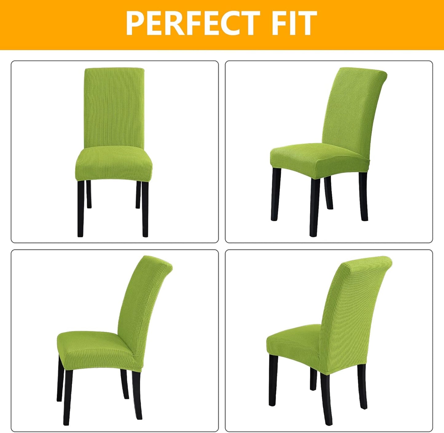 Howhic Chair Covers for Dining Room Set of 6, Stretchy Dining Chair Covers, Textured Jacquard Kitchen Chair Slipcovers, Classy Decor for Home and Banquet (Apple Green, 6 Pack)