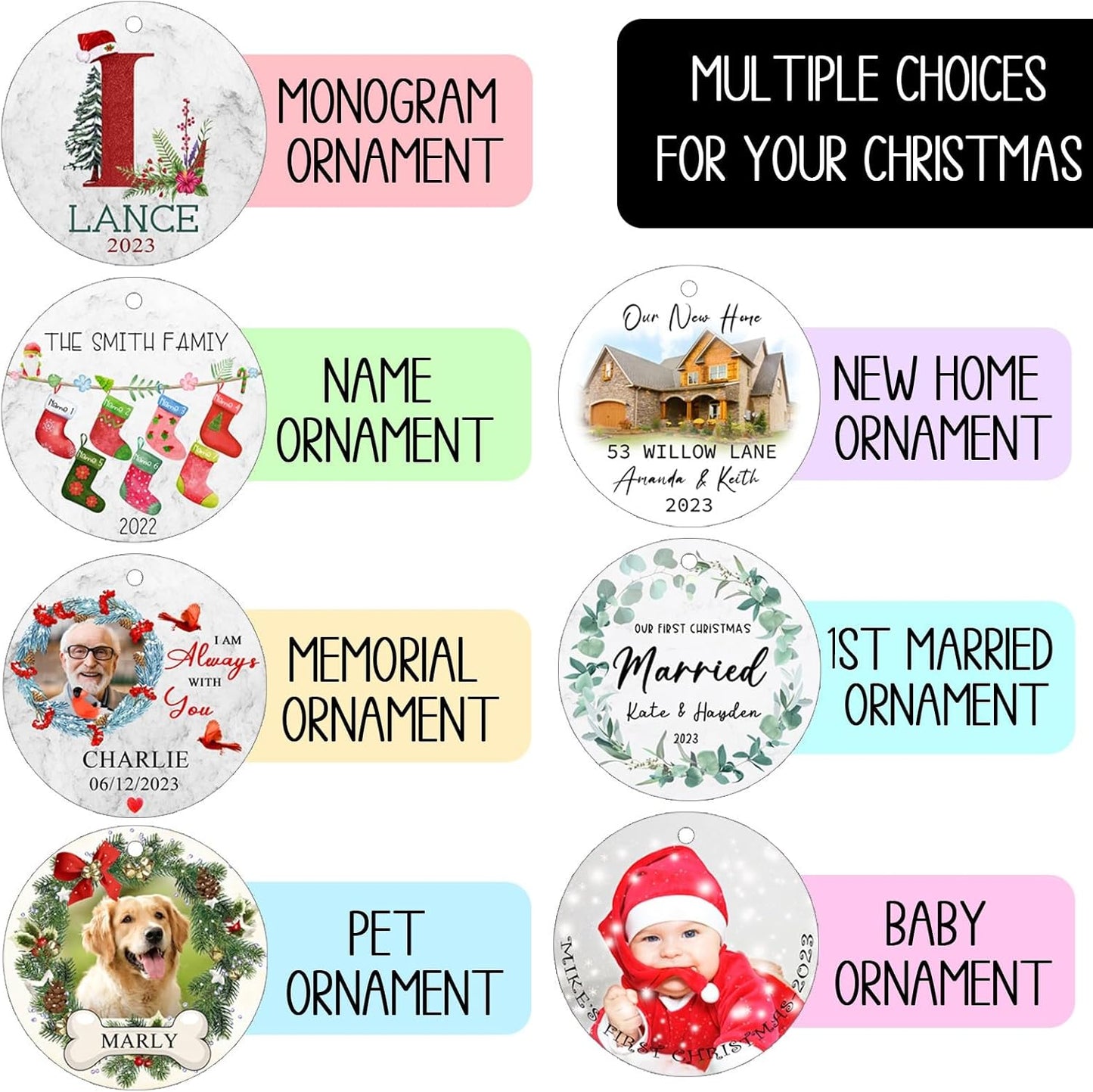 Personalized Family Christmas Ornaments 2025,Double-Sided Ceramics Custom Christmas Stocking Ornament - Up to 8 Names,Customize Names for Each Family Member - Hanging Customized Xmas Ornaments