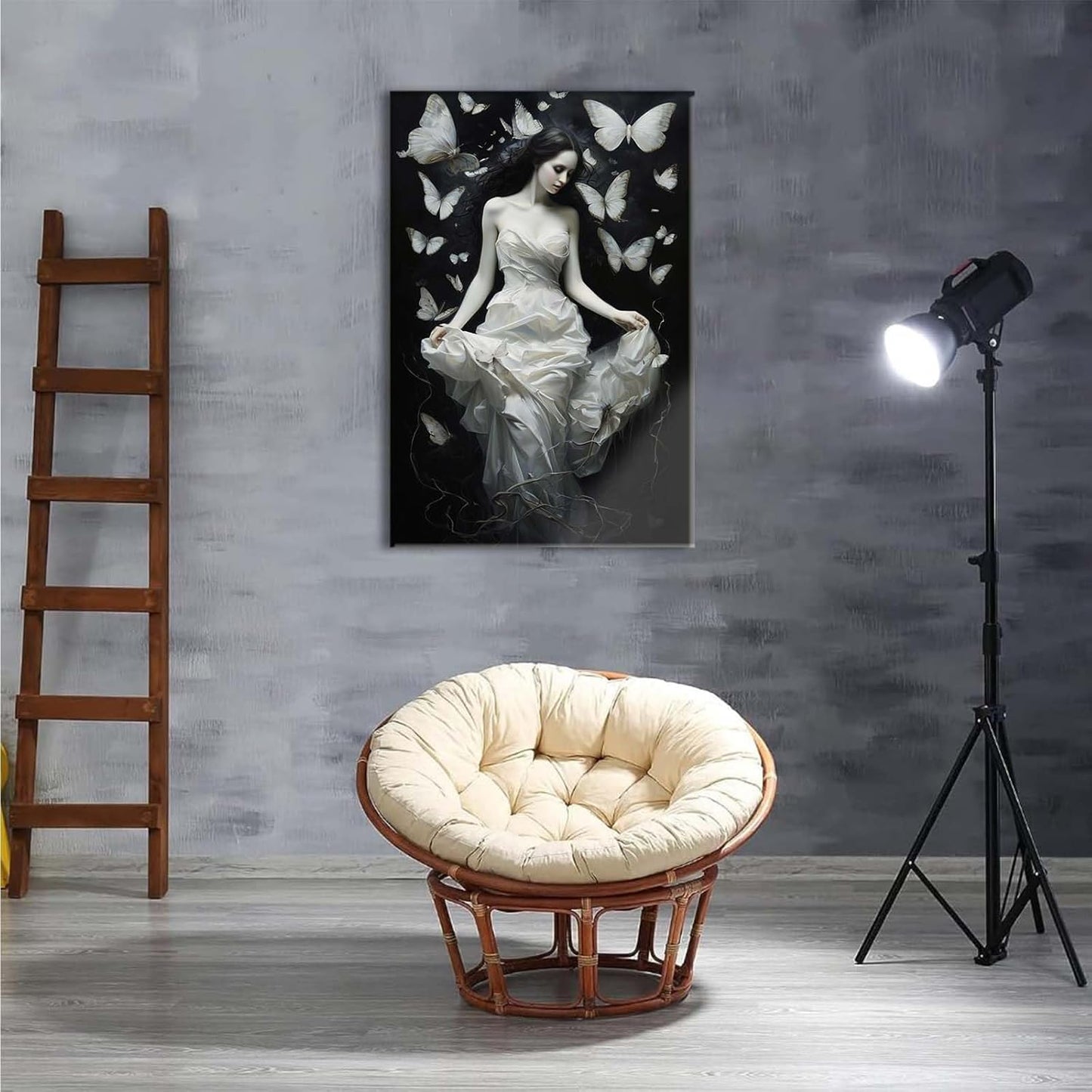 JFHCQJPK Vintage Gothic Feminine Canvas Wall Art Print Butterfly Poster Moody Preppy Wall Art Dark College Decor for Home Bedroom8x12in Frameless