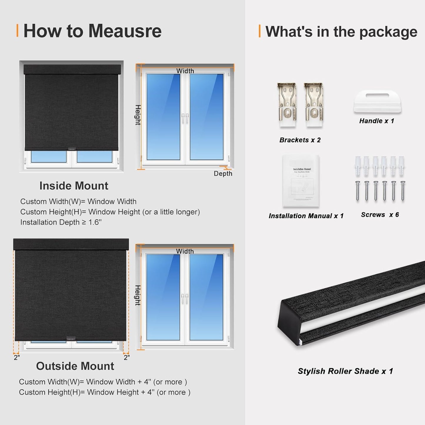 Persilux Free-Stop Cordless Blinds for Indoor Windows with Cover, Window Shades Blackout Roller Blinds, Thermal Insulated Fabric UV Protection for Kitchen, Office, Living Room, Black(51" W x 56" H)