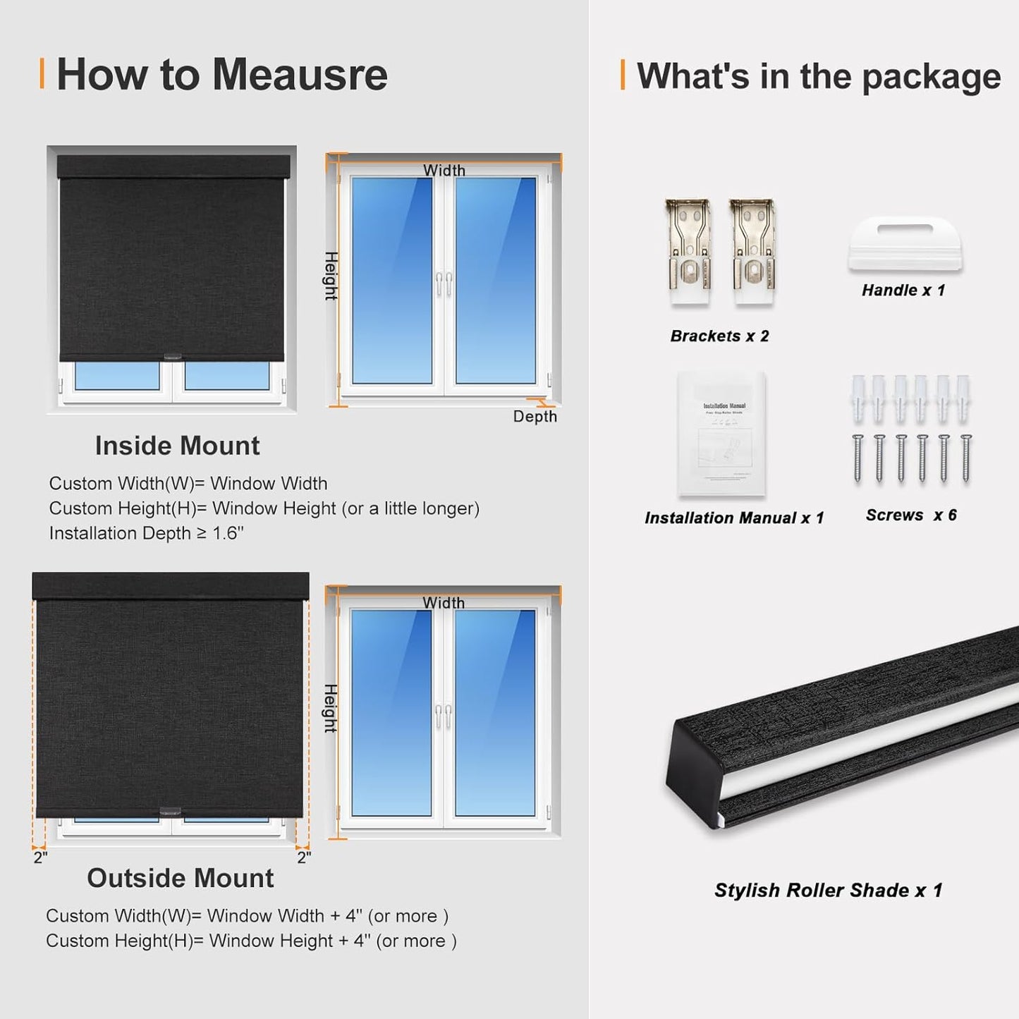 Persilux Free-Stop Cordless Blinds for Indoor Windows with Cover, Window Shades Blackout Roller Blinds, Thermal Insulated Fabric UV Protection for Kitchen, Office, Living Room, Black(59.5" W x 64" H)