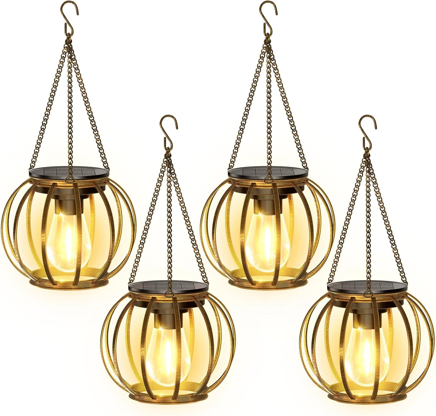 KOOPER Solar Lanterns Outdoor Waterproof, 4 Pack Upgraded Bronze Metal Hanging Solar Lights Outdoor Lanterns, Brighter Auto On/Off Outdoor Hanging Lantern for Yard Patio Pathway Porch Garden Decor