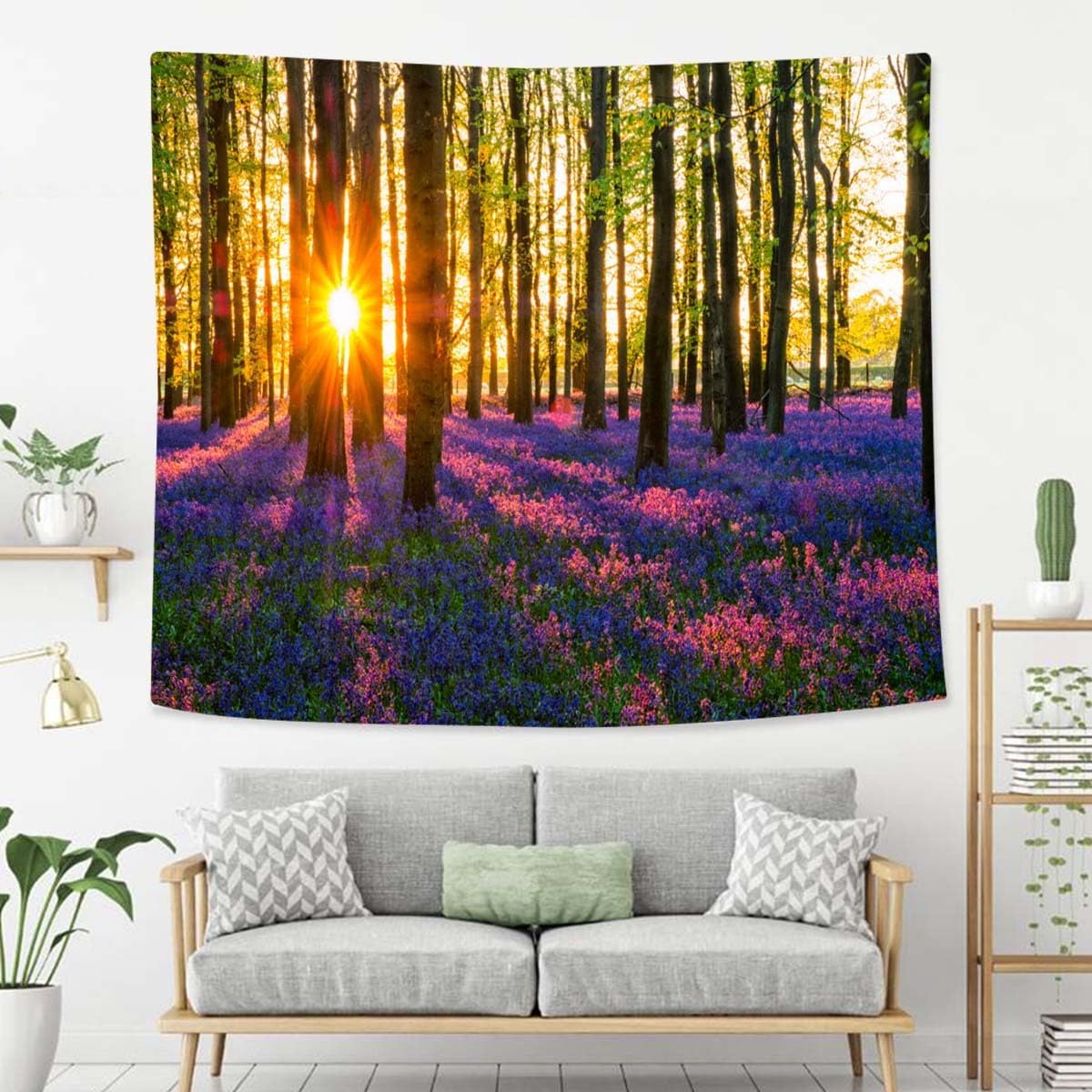 Nature And Landscape Tapestry For Bedroom Sun Evening Sun Bluebell Wood Tapestries Wall Hanging For Living Room Dorm Office 90×60 In