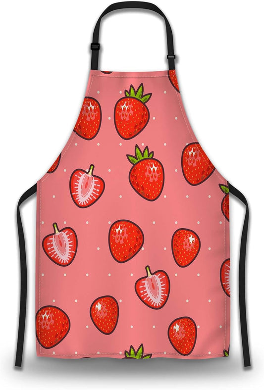 Kitchen Apron for Men Strawberry and Strawberry Slices Cute Aprons for Women for Cooking Restaurant BBQ Painting Crafting Gardening 27” (W) x 31” (H), Waterproof Aprons