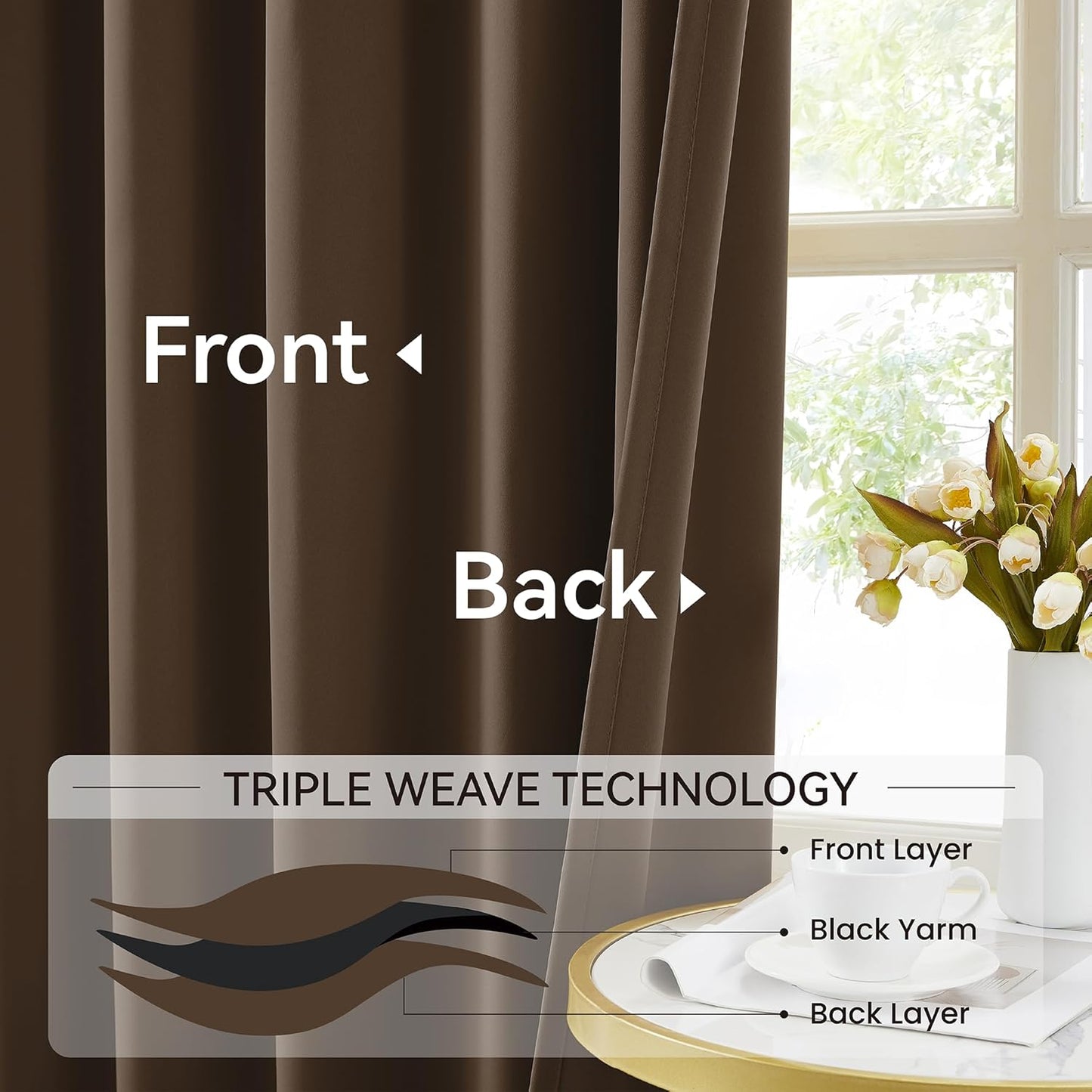 KangBang Brown Pinch Pleated Blackout Curtains 108 Inches Long for Hall Windows, Sound Dampening Light Blocking Soft & Vertical Window Panels Ceiling to Floor for Villa 2 Panels, 40Wx108L