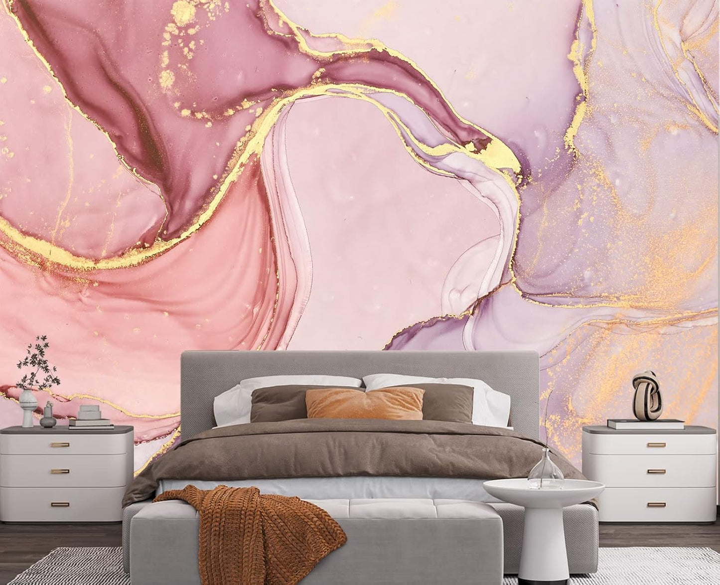 Gilding Marble Pink Wall Mural Wallpaper for Bedroom 103" x 69"
