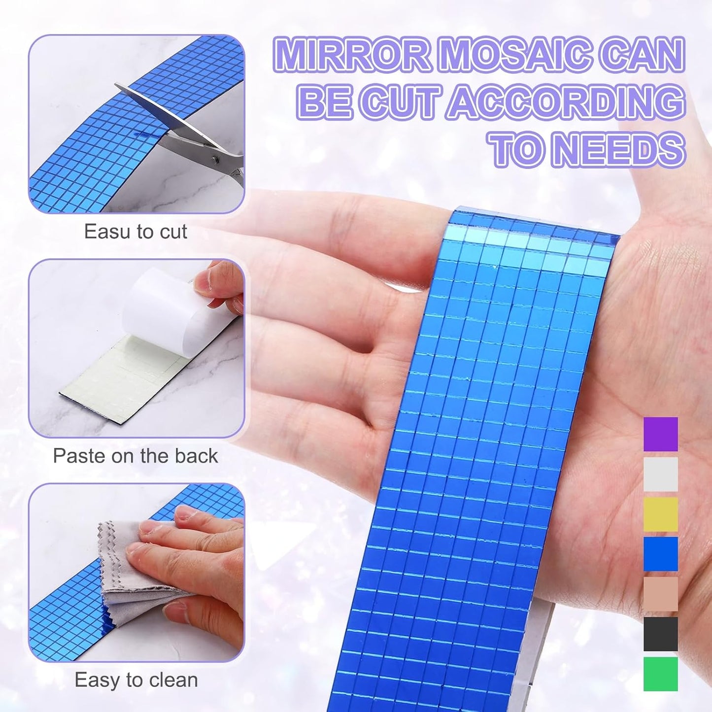 MECCANIXITY Self Adhesive Glass Mirror Mosaic Tiles 3200 Pcs 5 x 5 mm Disco Tiles for Craft Decoration Glass Mirror Disco Ball 2 Rolls (Gold/Silver)