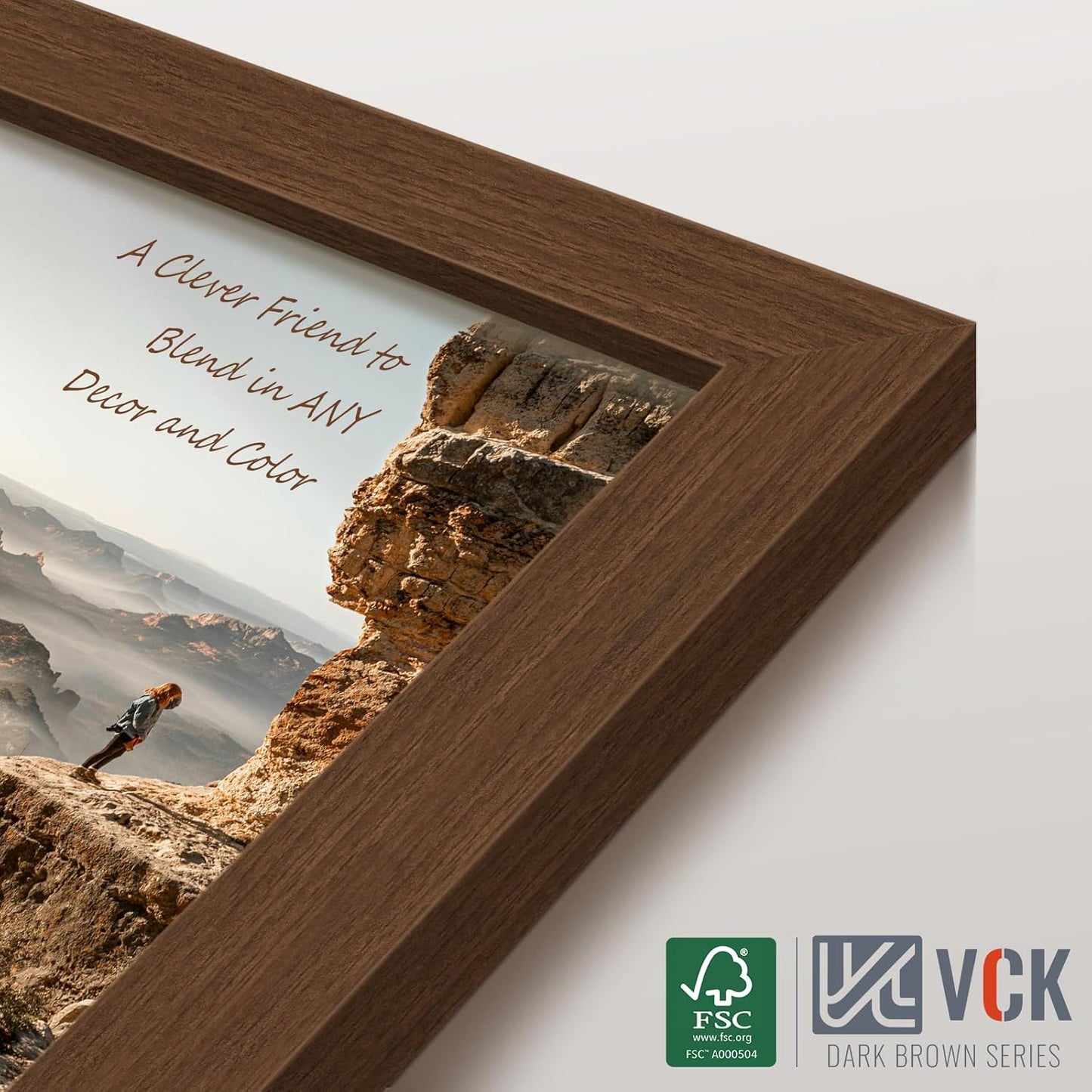 VCK 16x20 Picture Frames for Wall 3 Pack, Brown Wood Poster Frame with Exclusive Wood Grain, Wall Mounting Hanging