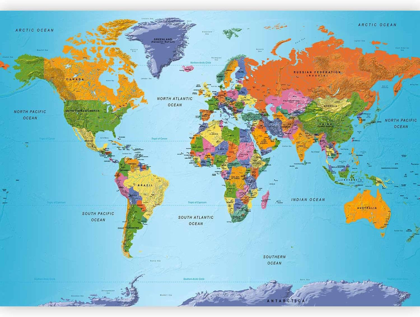 artgeist Premium Wall Mural World Map 118x83 in - XXL Non-Woven Wallpaper Fleece Wall Decor Photo Print Picture Image Design Home Map of The World k-A-0095-a-a