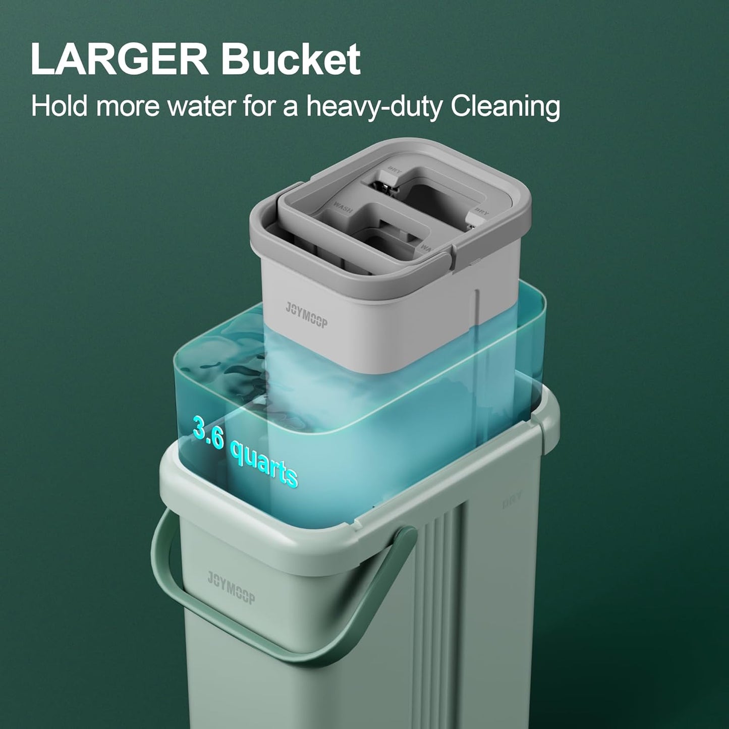 JOYMOOP Mop and Bucket Set - Mops for Floor Cleaning & Wall Cleaner with Long Handle, Include 5 Microfiber Mop Pads - Green Bucket (X-Large)
