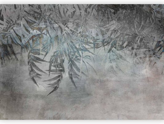 artgeist Premium Wall Mural Leaves 138x101 in - XXL Non-Woven Wallpaper Fleece Wall Decor Photo Print Picture Image Design Palm Leaves Concrete Nature Grey b-C-10103-a-a