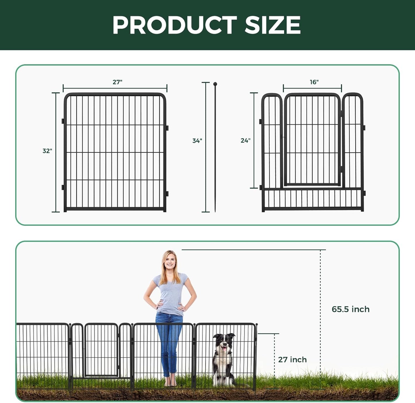 FXW Garden Fence Outdoor for The Yard – 32in(H) x 71.0ft(L) Heavy Duty Metal Animal Barrier for Dog and Rabbit, Decorative Dog Fence, 32 Panels, Black