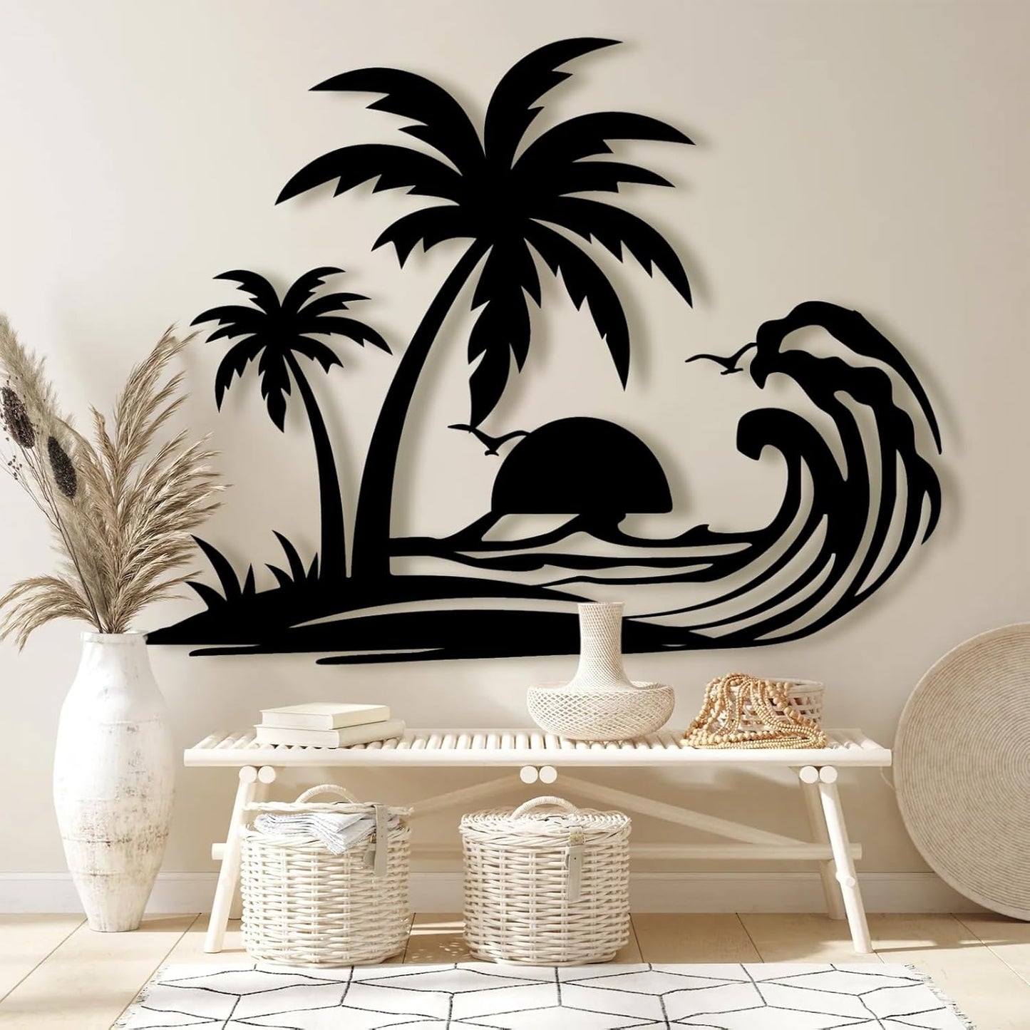 Palm Tree Metal Wall Decor,Palm Tree Metal Wall Art,Metal Palm Tree,Metal Palm Tree Wall Decor,Tropical Metal Wall Art,Beach Wall Decort,Metal Wall Decor (style 1,white,30 L" x 23 W" / 76 x 60 cm)