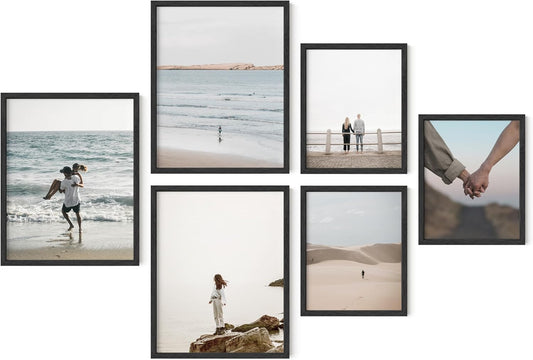 HAUS AND HUES Gallery Wall Picture Frames - Set of 6 Black Picture Frame Sets For Wall Collage, Pack of Photo Frames Set, Picture Frames For Wall, Gallery Home Decor (Three 8x10, Three 11x14 Black)