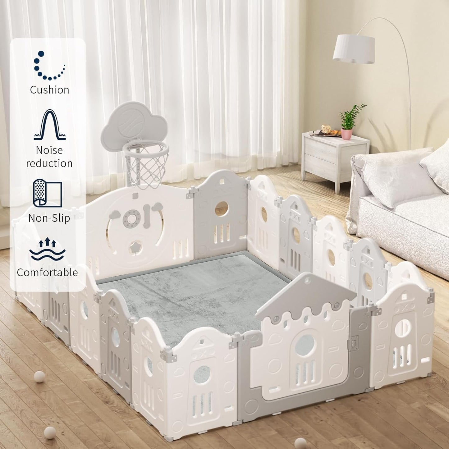 ACOMOPACK Baby Play Mat for Floor 1.3" Thick Memory Foam Play Mat 71"×79" Tummy Time Crawling with Non-Slip Bottom for Living Room,Nursery,Soft Velvet Playpen Mats for Kids,Infants（Light Grey）