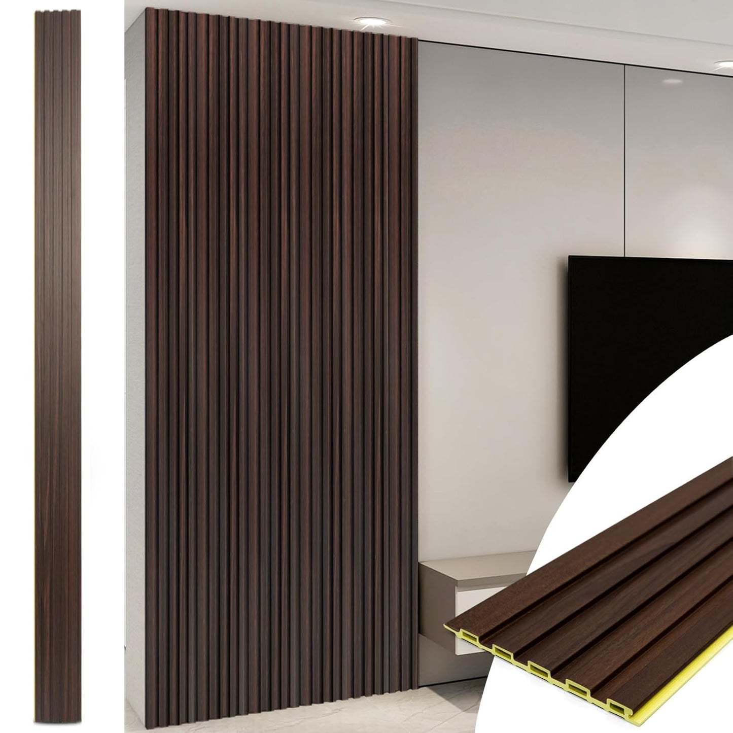 Art3d WPC Wainscoting Panels, 16-Pack 48 x 6 Inch 3D Wall Accents for Interior Wall Decor, Living Room, Bedroom, Black