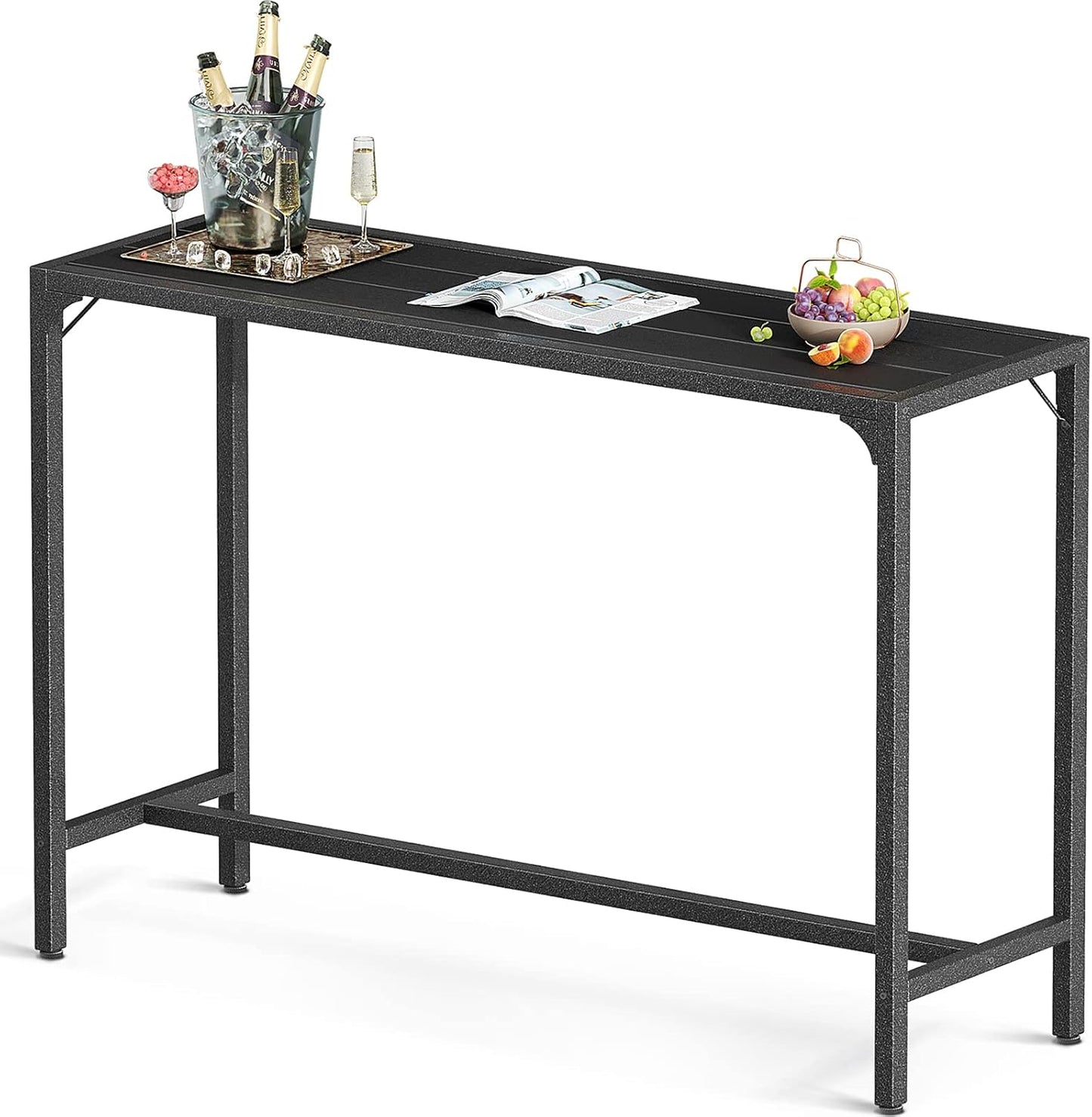 ODK 47 Inch Outdoor Bar Table, Patio Counter Bar Height Table with Weather Resistant Waterproof Top for Garden, Hot Tub, Yard, Balcony, Poolside, Indoor (Black)