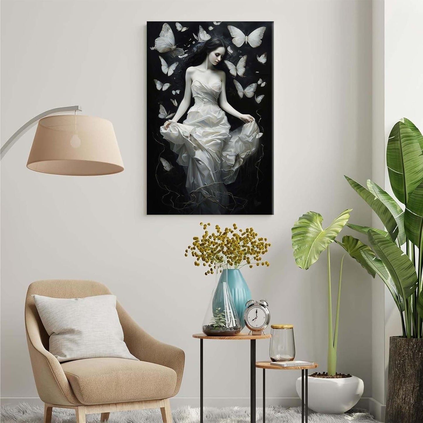 JFHCQJPK Vintage Gothic Feminine Canvas Wall Art Print Butterfly Poster Moody Preppy Wall Art Dark College Decor for Home Bedroom8x12in Frameless
