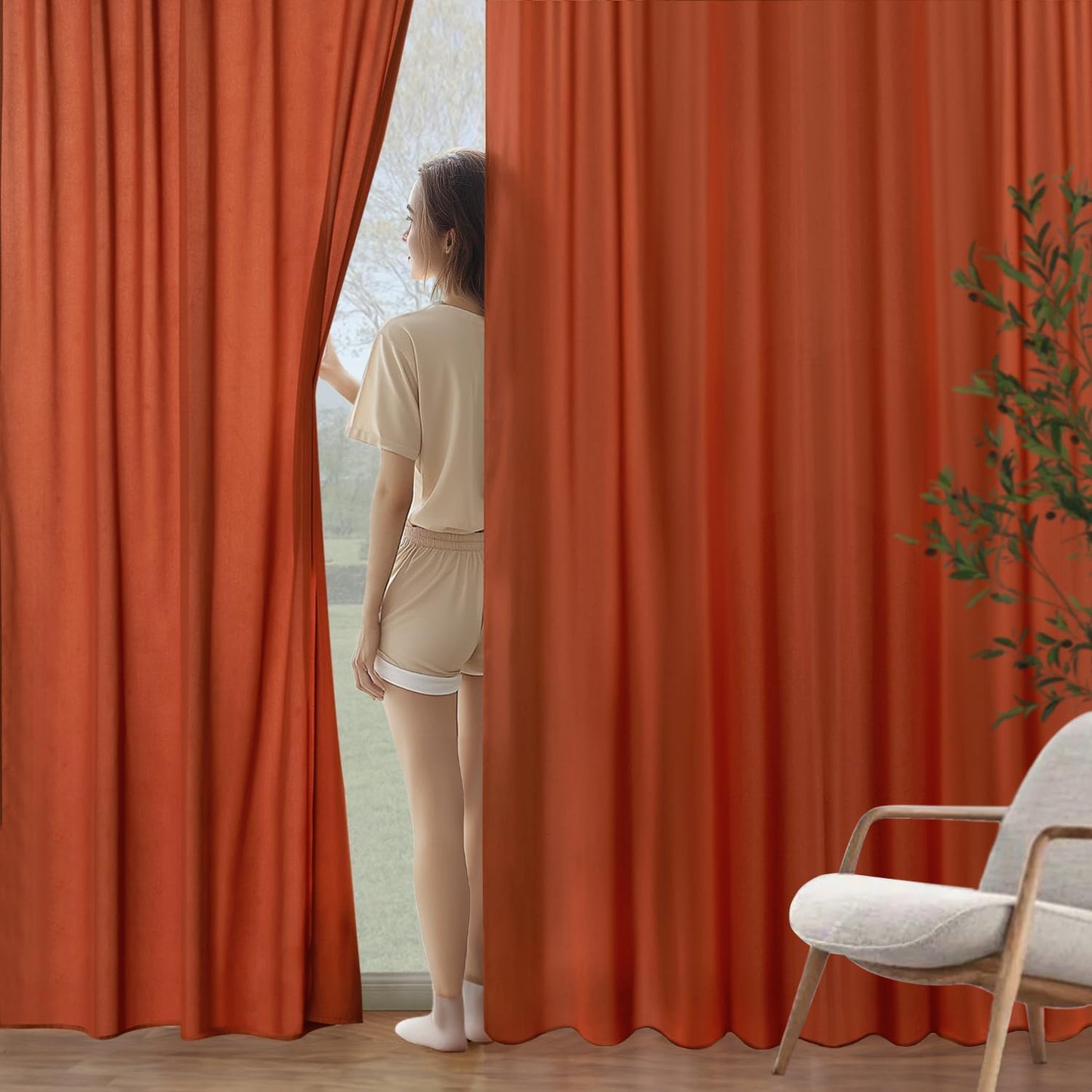 MIULEE Burnt Orange Privacy Sheer Curtains That Let Light in 63 Inches Long Non-See-Through Semi Sheer Curtain Light Filtering Window Curtains Drapes for Living Room Bedroom 2 Panels Set 42 X 63