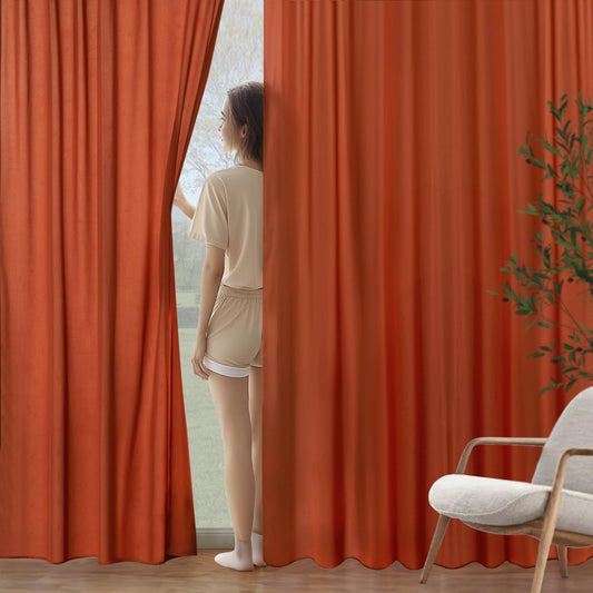 MIULEE Burnt Orange Privacy Sheer Curtains That Let Light in 90 Inches Long Non-See-Through Semi Sheer Curtain Light Filtering Window Curtains Drapes for Living Room Bedroom 2 Panels Set 42 X 90