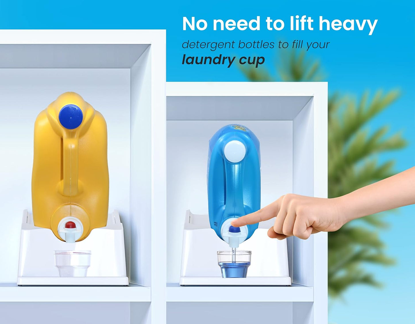 TidyFriend Liquid Laundry Detergent Holder Stand with Drip Tray & Rubber-Grip Feet, Stand for Laundry Room Organization and Storage, Fabric Softener Dispenser with Cup Holder for Easy Pouring (White)