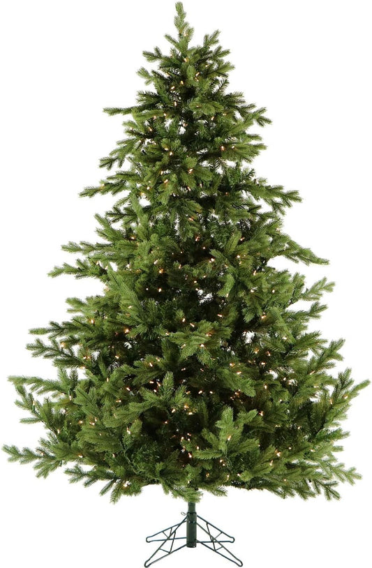 Fraser Hill Farm 7.5-Ft. Foxtail Pine Artificial Christmas Tree with White Incandescent Smart Lights and Stand, Prelit Foldable Fake Tree with Realistic Foliage for Home Decoration
