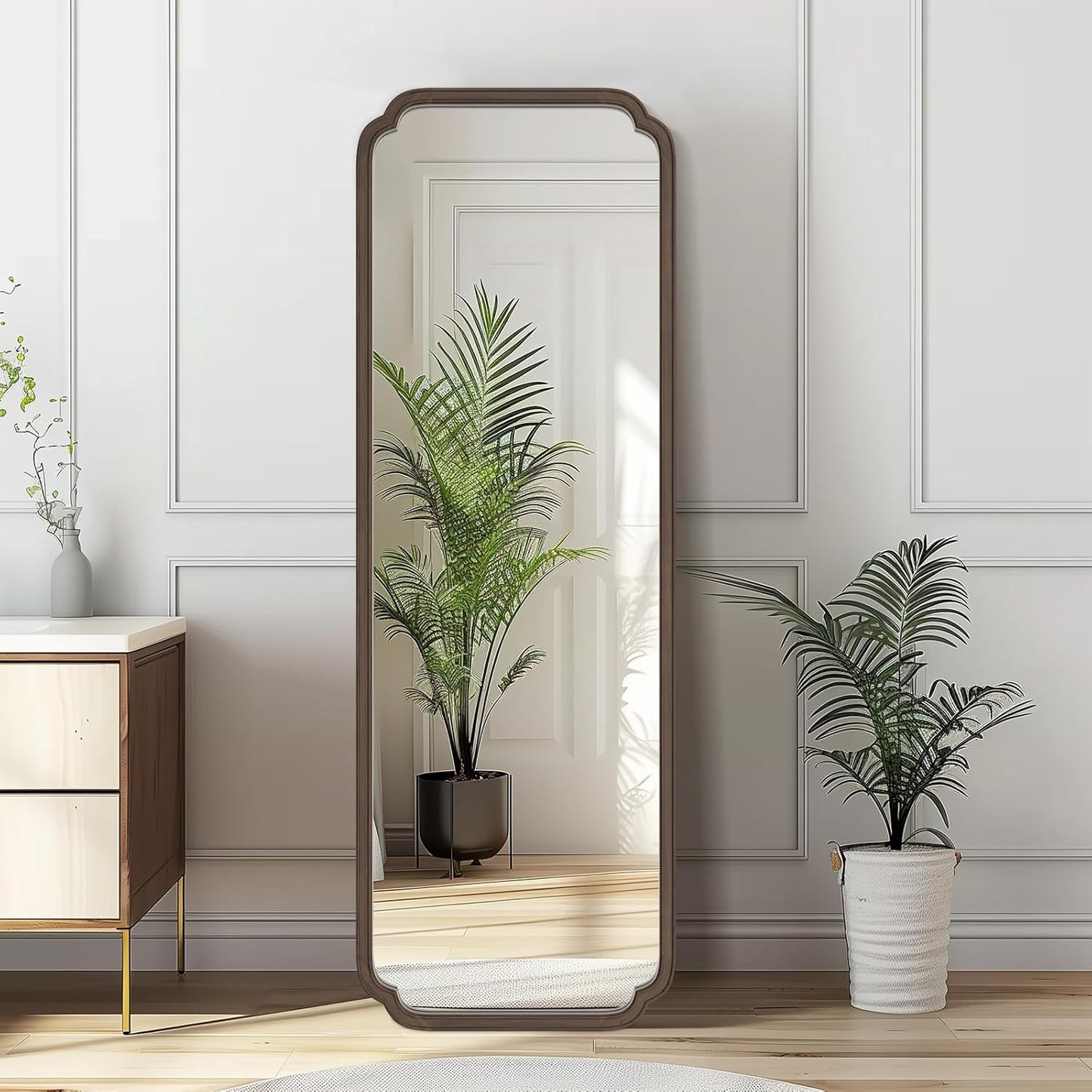 WallBeyond Full Length Mirror Wall Mounted 65"x22", Rustic Wooden Frame Floor Mirror, Large Full Body Mirror for Bedroom, Leaning or Hanging Against Wall (Walnut Solid Wood)