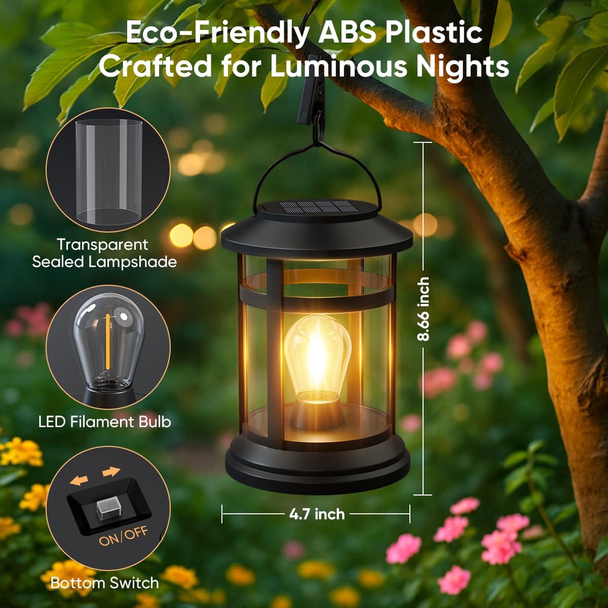 Solar Lanterns Outdoor Waterproof: 4 Pack Hanging Solar Lights for Outside Patio Porch Garden Tabletop Decor - Bright LED Warm White Solar Powered Lighting - 2025 Gardening Lovers Mom Gifts