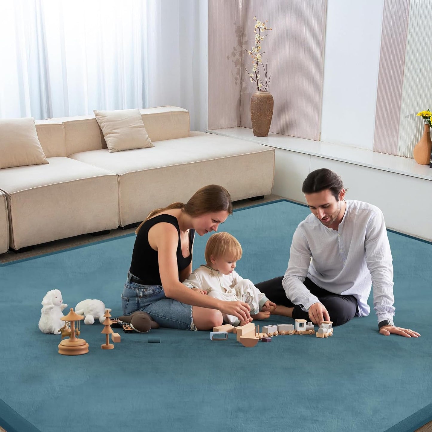 Baby Play Mat for Floor Tummy Time Mat Nursery Muscle Area Playroom Rug Tatami 79"x138" Memory Foam 1.3" Thick Crawling For Babies,Toddlers, Infants, Kids,Floor(Green)