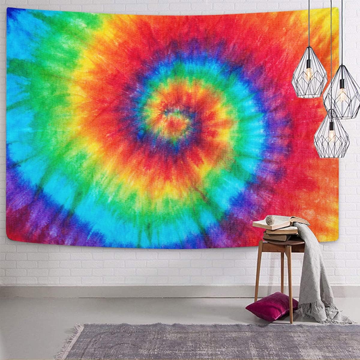 Emvency Tapestry Colorful Rainbow Spiral Tie Dye Pattern Color Dyed Batik Home Decor Wall Hanging for Living Room Bedroom Dorm 50x60 Inches