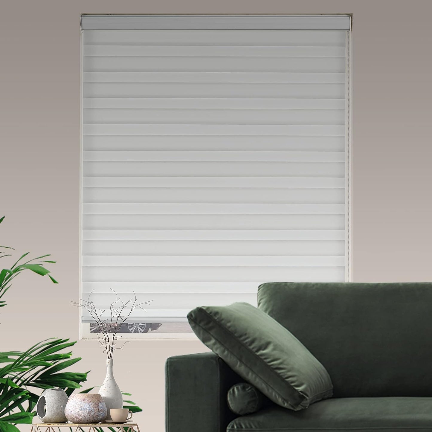 Zebra Roller Shades, Dual Layer Roll Up Blind for Living Room, Semi Sheer Shades Window Privacy Light Control for Day and Night, (Maximum Height 72inch, White Color, Width 36 inch)