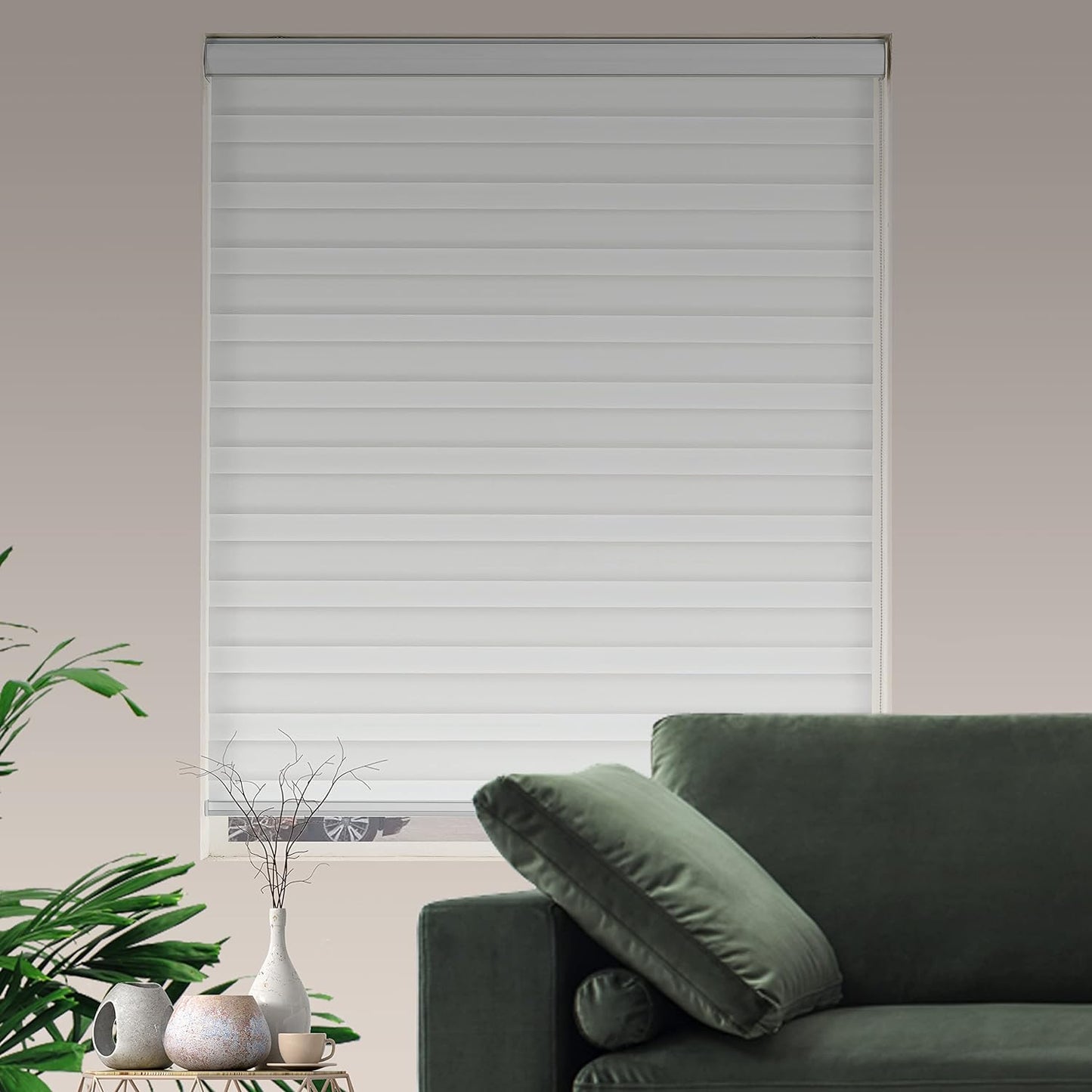 Zebra Roller Shades, Dual Layer Roll Up Blind for Living Room, Semi Sheer Shades Window Privacy Light Control for Day and Night, (Maximum Height 72inch, White Color, Width 32 inch)