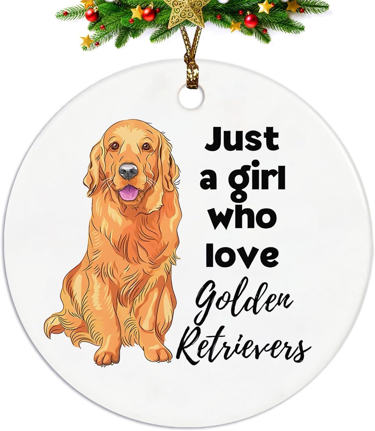 Golden Retriever Ornaments for Christmas Tree, Dogs Lovers Gifts for Women, Just a Girl Who Loves Golden Retriever Ceramic Christmas Tree Ornaments