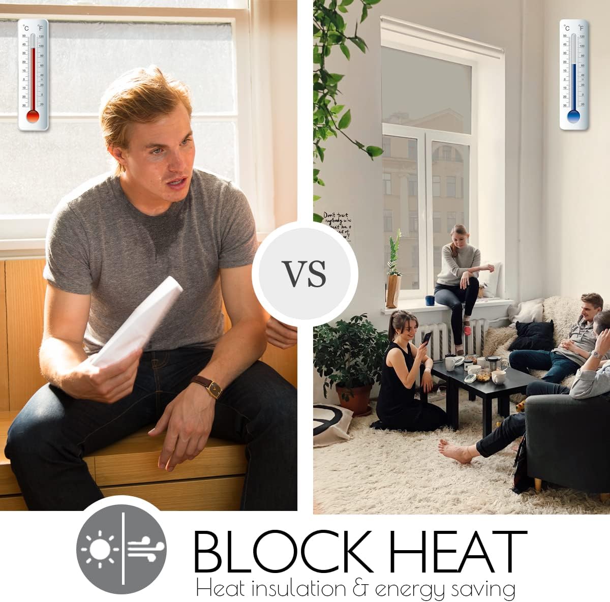HIDBEA One Way Privacy Window Film, Daytime Mirror Reflective Heat Control UV Sun Blocking Non-Adhesive Static Cling Window Tint for Home and Office(Black-Silver, 35.4 Inch x 8.2 Feet)