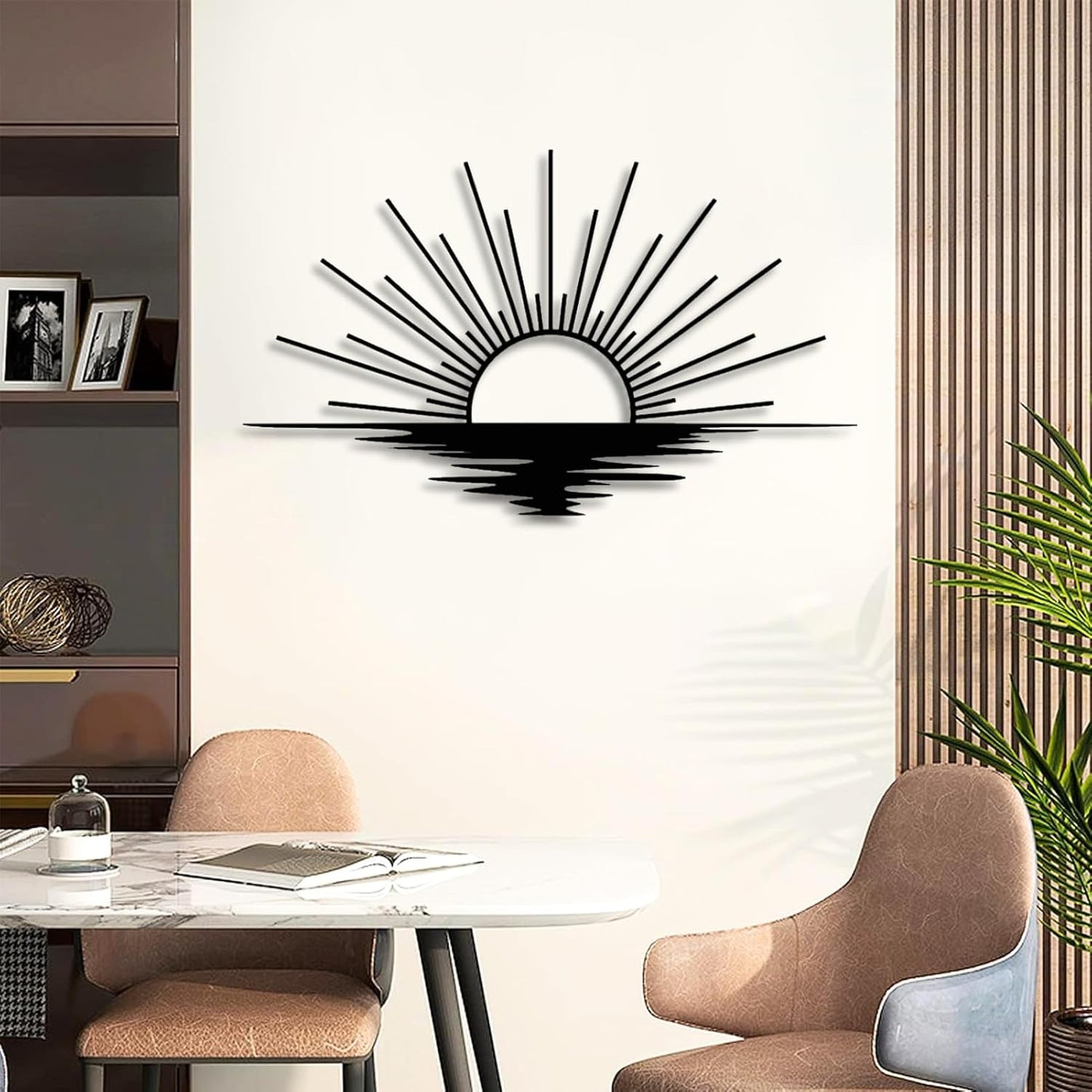 Sunrise Metal Wall Art, Metal Sun Wall Decor, Metal Sun Outdoor Decor, Large Metal Sun Wall Art, Sun Wall Art, Boho Sun Wall Art, Sunshine Metal Sign, Living Room Bedroom Wall Hangings (White, 29"x 17"| 76x45cm )