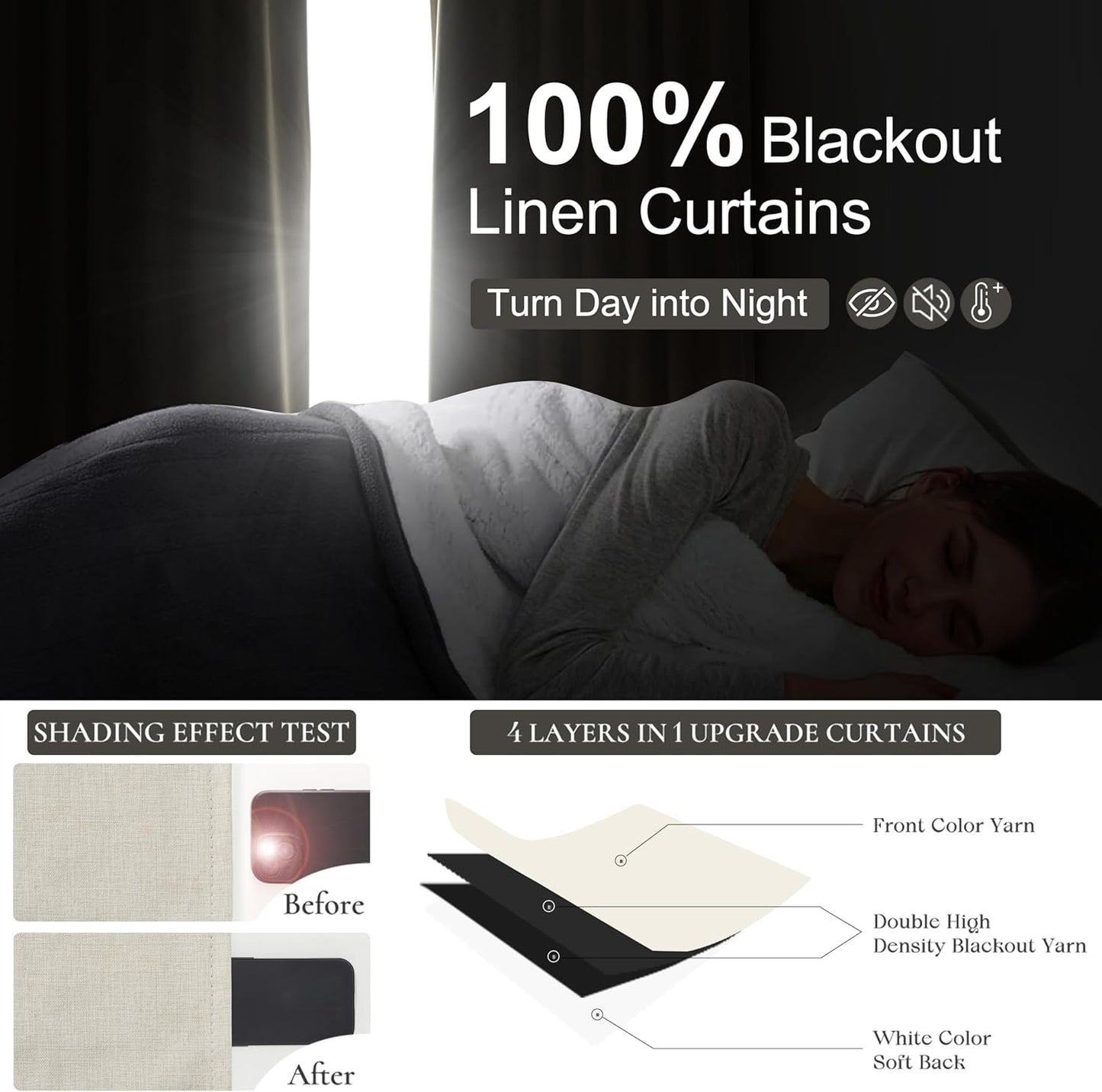 Room Darkening Cream Linen Curtains 92 Inches Long for Living Room/Bedroom, Neutral Pinch Pleated Blackout Heavy Curtain Insulated 2 Panels Set Floor to Ceiling for 93 Inch Window Drapes 40"W x 92"L