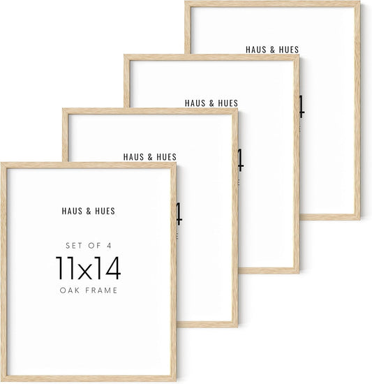 HAUS AND HUES Beige Oak Wood 11x14 Picture Frame, Set of 4, Natural Finish