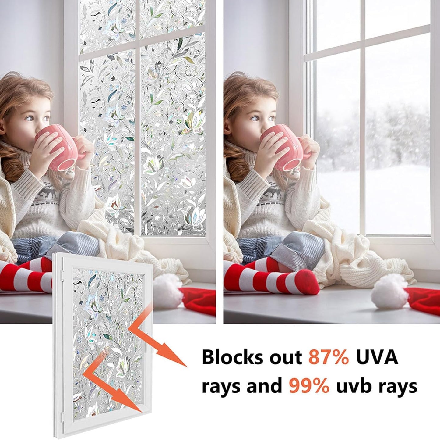 Kromapolis Window Privacy Film - Stained Glass Decorative Film, Frosted, Static Window Clings, Non-Adhesive, No-Glue (35.4 x 118.1in)