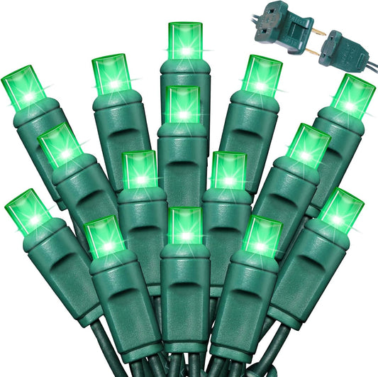 100Count (2pk of 50L) String Lights, LED Christmas Lights, 6" SPACING,Green Wire,Green