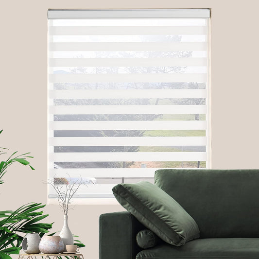 Window Blinds Dual Layer Polyester Zebra Roller Light Filtering Sheer Shades Window Privacy Light Control for Day and Night(W42 x H72(Inch), White)