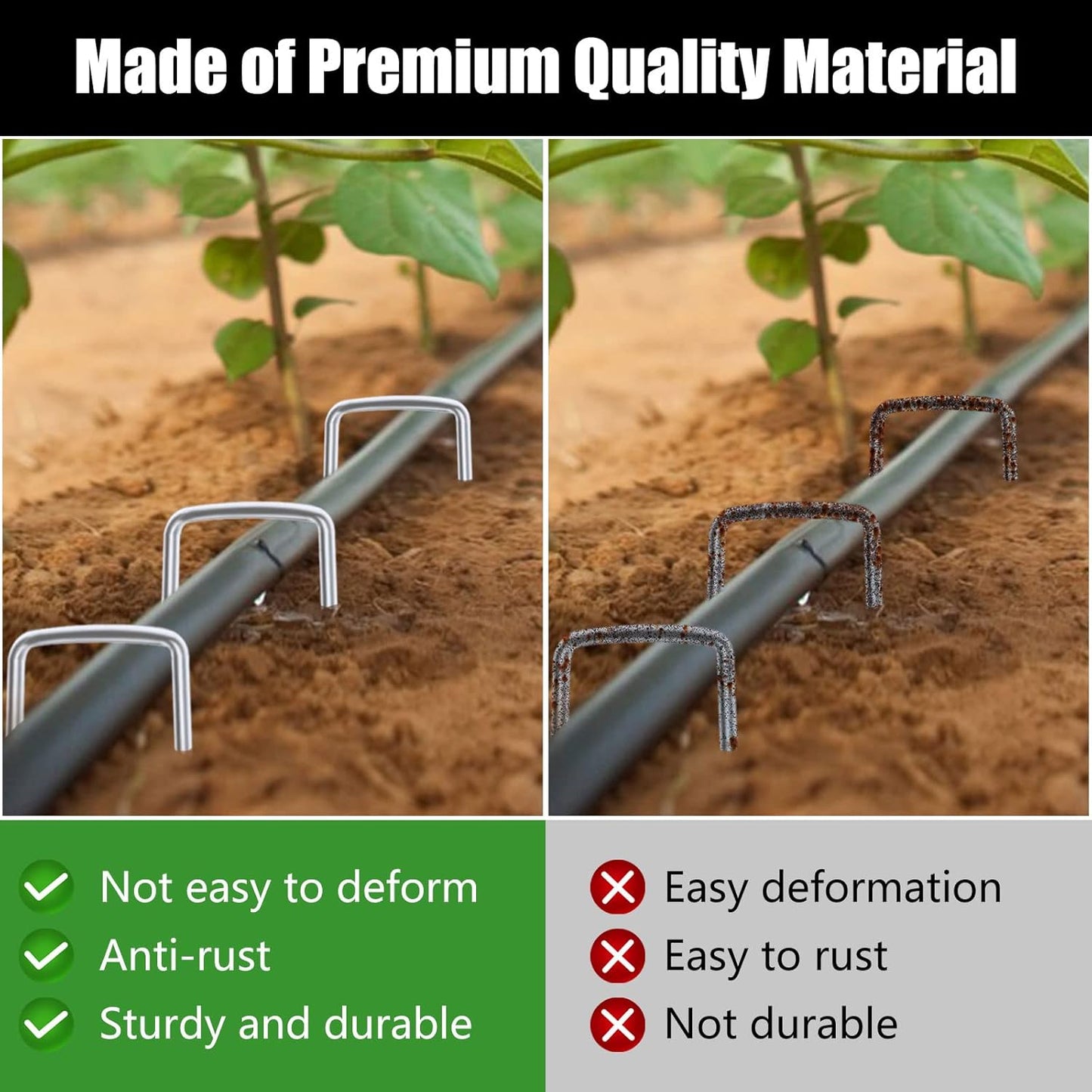 FEED GARDEN 6 Inch 500 Pack Galvanized Landscape Staples Plant Cover Pins 11 Gauge Tent Stakes Garden Stakes Landscaping Fabric SOD Pins Yard Spikes for Decoration Weed Barrier Fabric