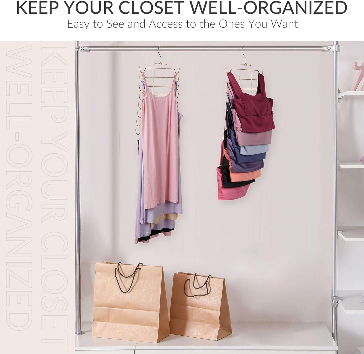 ZEDODIER 3 Pack Tank Top Hanger, Space Saving Bra Hangers, Non-Slip Hanging Sport Bras Holder, Closet Organizers and Storage for Camisoles Tank Tops Bras Ties Swimsuits Strappy Dress, Rose Gold