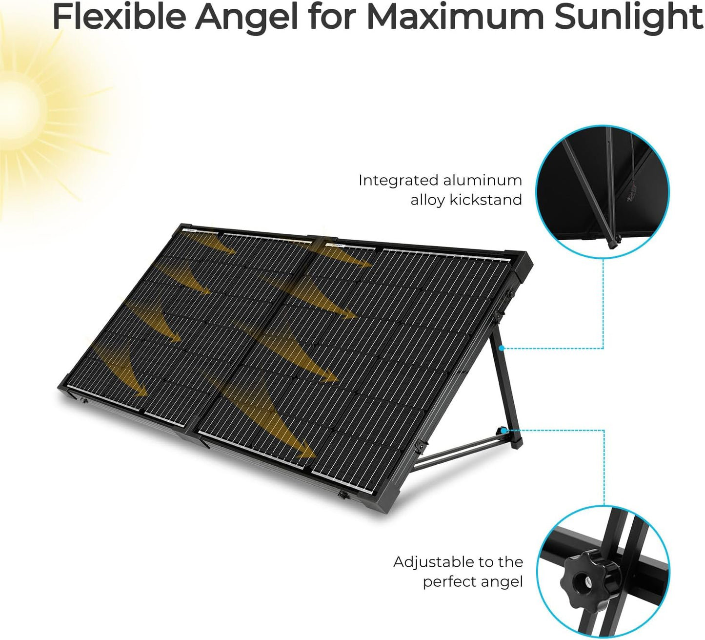 Renogy 100 Watt 12 Volt Portable Solar Panel with Waterproof 20A Charger Controller Foldable 100W Solar Suitcase with Adjustable Kickstand for Power Station, 100W Panel-20A Controller, Black