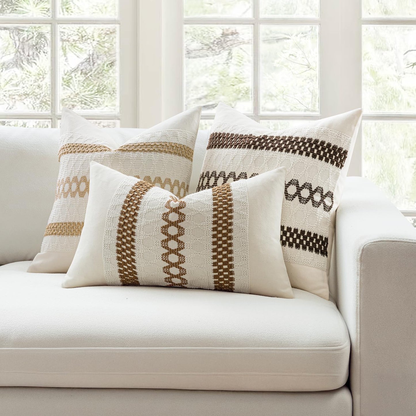 MIULEE Set of 2 Dark Brown Boho Decorative Lumbar Pillow Covers 12x20 Inch Farmhouse Rustic Couch Throw Pillows Modern Cotton Cushion Covers Retro Cute Macrame Woven Home Decor for Bed Sofa Chair